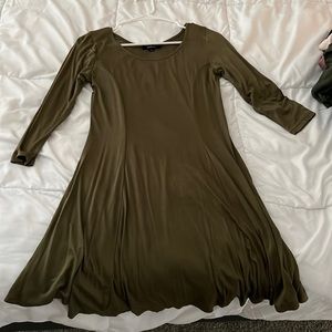 Medium size, dark green, mid length and mid sleeve bowl cut dress from Ambiance